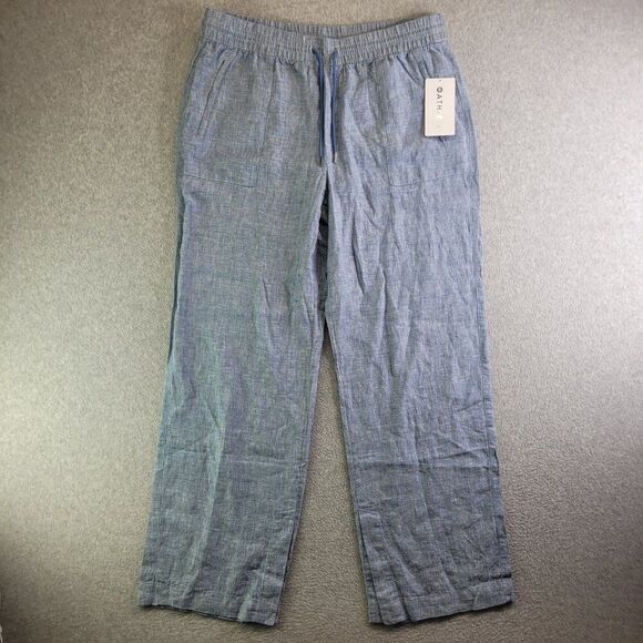 Athleta Pants Womens 16T Blue Retreat Linen Wide Leg Slit High Rise Yoga Studio - Picture 14 of 14